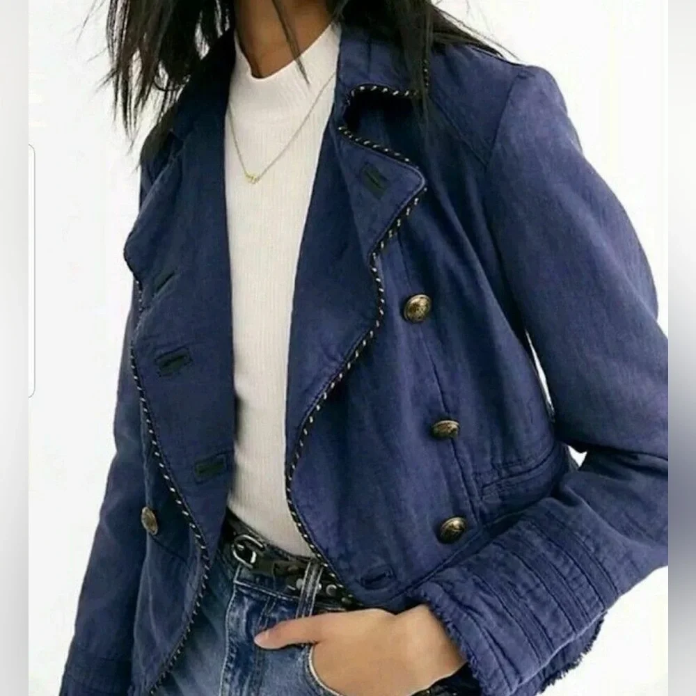 NWOT Free People Military Night Sky Double Breasted Cadet Jacket